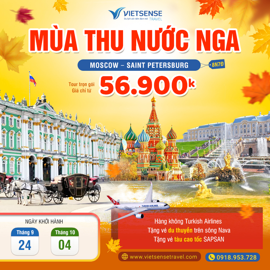 Tour Mùa Thu Vàng Nước Nga 8 Ngày