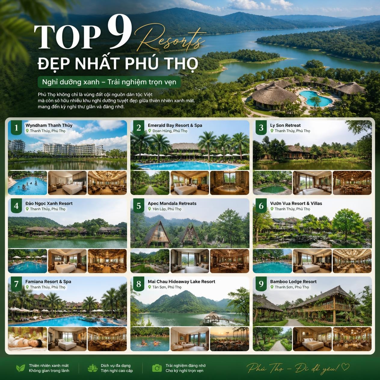 9 resort cao cấp tại Phú Thọ lý tưởng cho kỳ nghỉ dưỡng cuối tuần