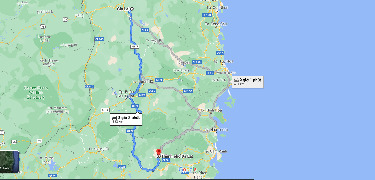 Quãng đường Đà Lạt Gia Lai bao nhiêu km?