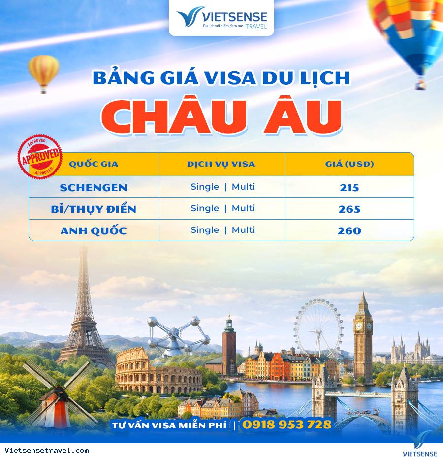 Bảng giá làm visa Châu Âu Bảng giá làm visa Châu Âu