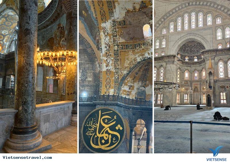 Cột đá cẩm thạch và hệ thống cửa kính bên trong nhà thờ Hagia Sophia
