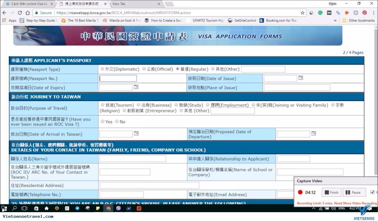 Đăng ký trực tuyến để nhận chứng nhận nhập cảnh, đài loan