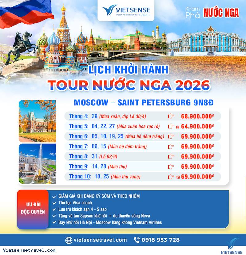 Lịch khởi hành các tour du lịch Nga bay thẳng Vietnam Airlines - Ảnh 1