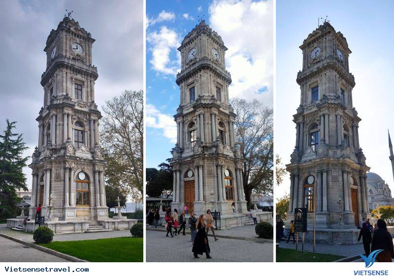 Tháp đồng hồ Dolmabahce sừng sững với 4 mặt và 4 tầng